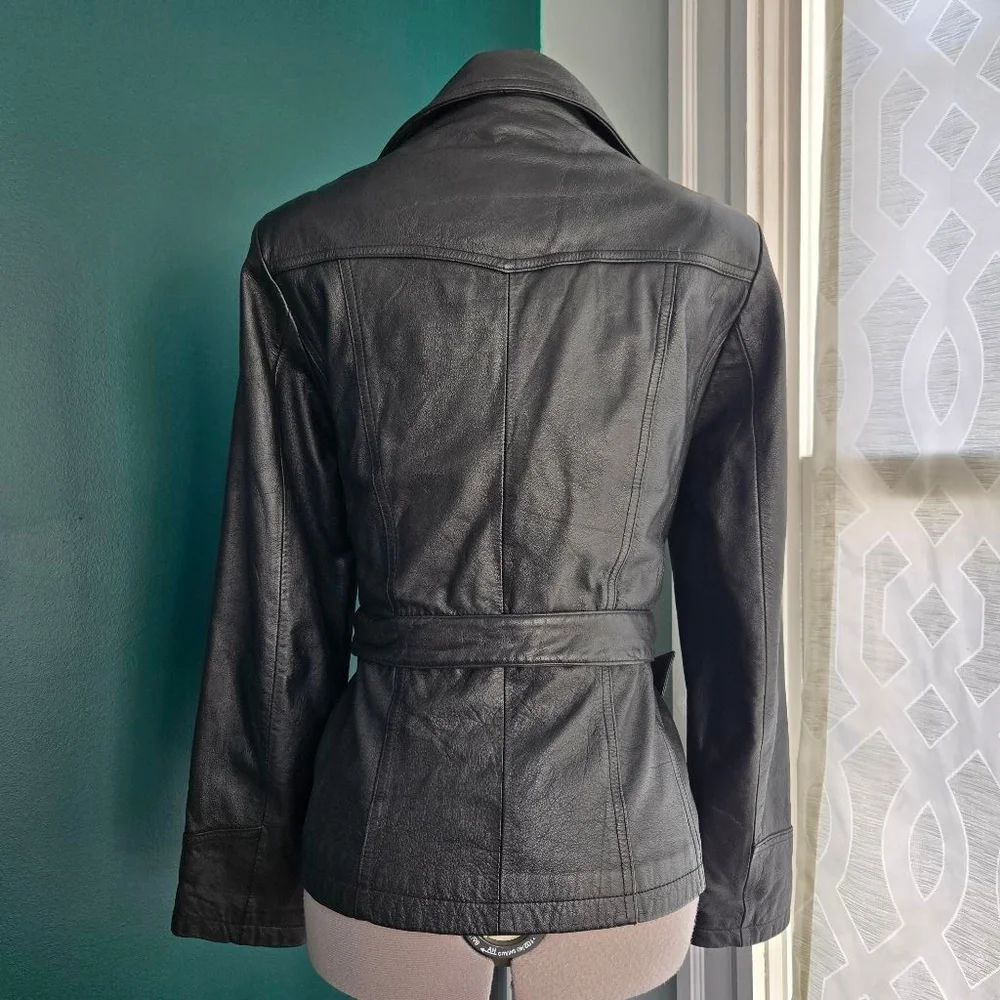 Maxima Wilson's Leather Women's Medium Black Leather Vintage 90s Y2K Jacket Coat - Picture 3 of 6